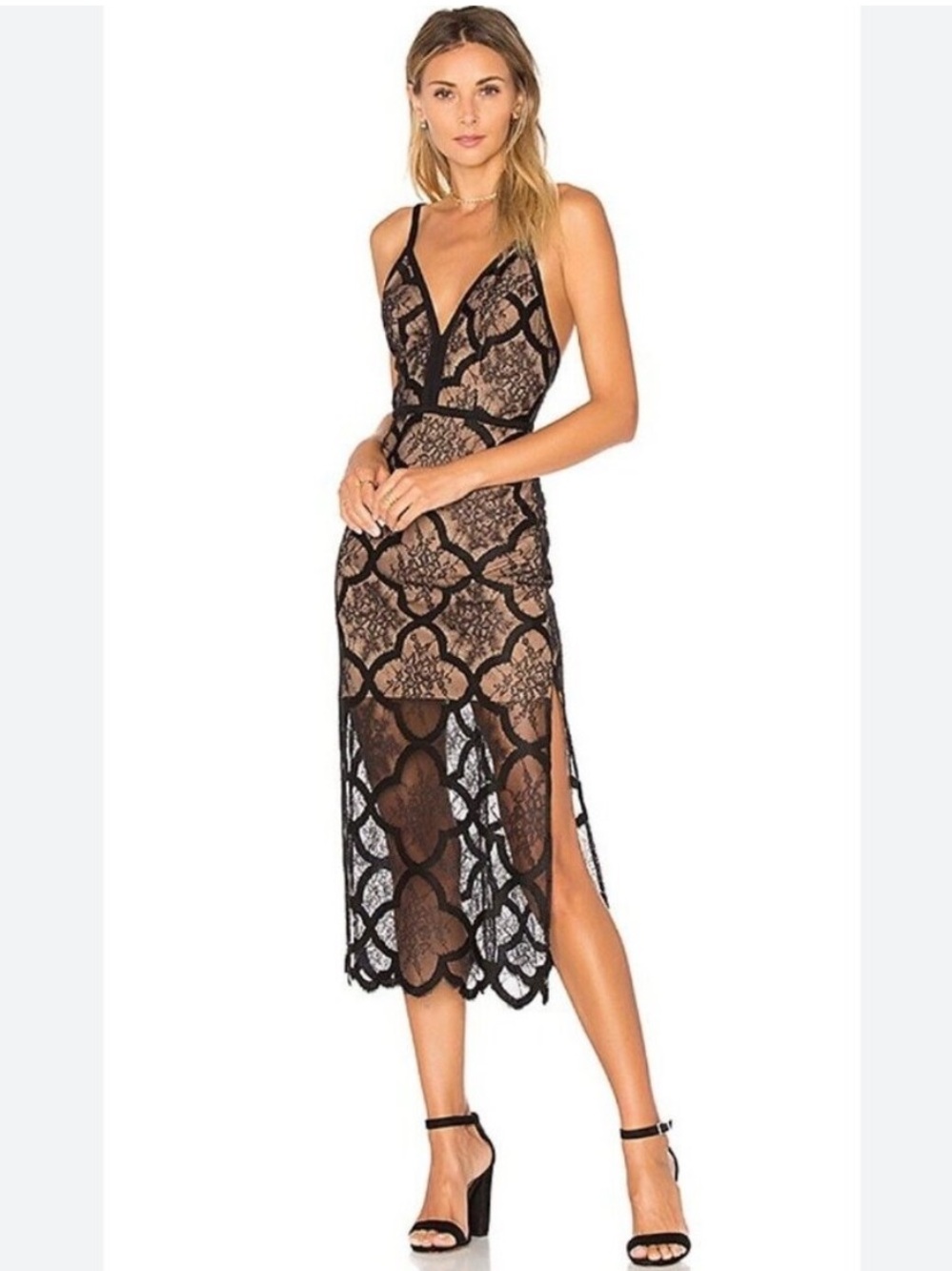 NEW X by NBD Rose Dress Size 6 Black Lace Illusion V-Neck Cocktail Party NWT
